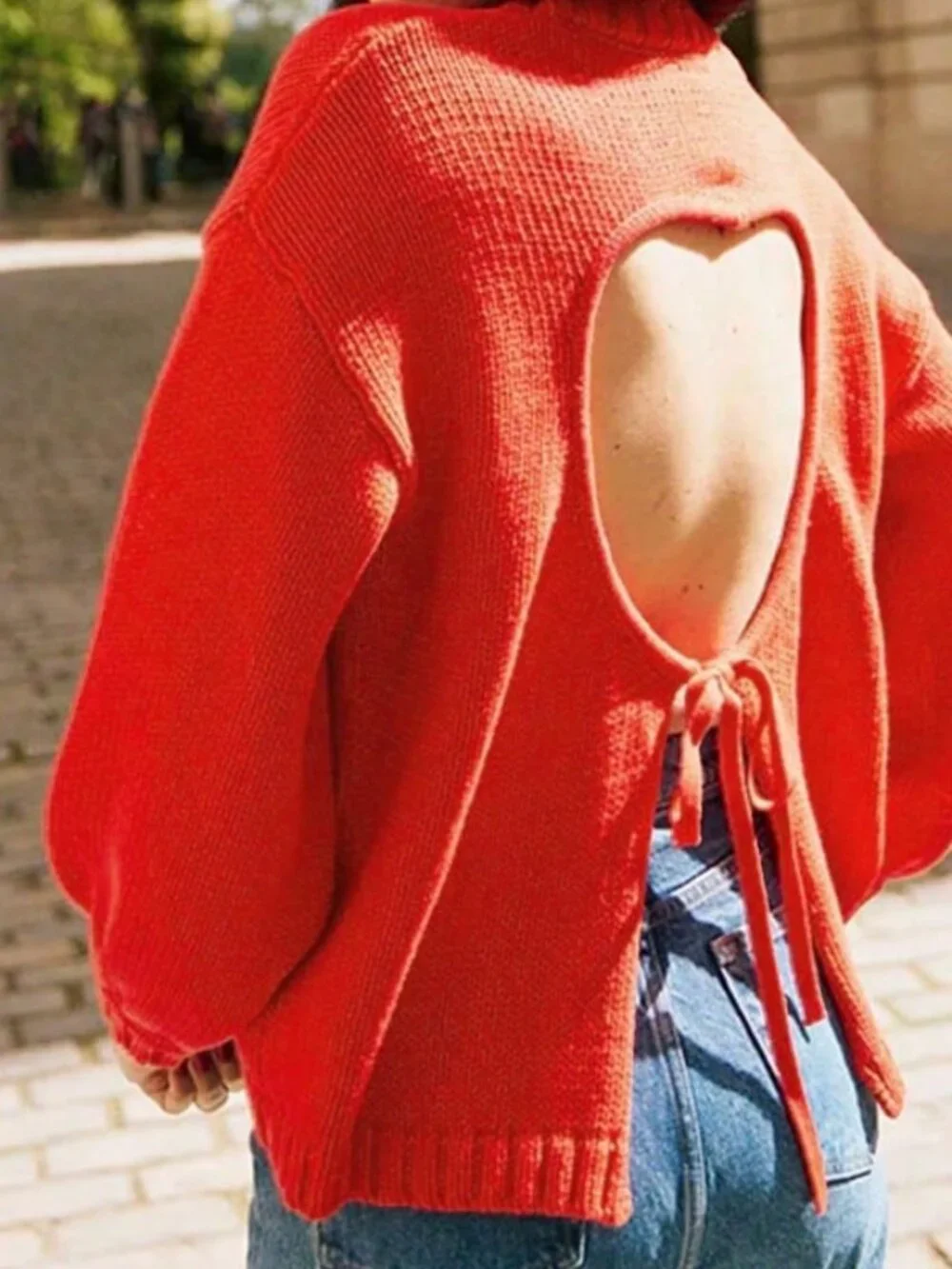 Red Casual Women's Elegant Regular Fit Round Neck Plain Pullovers